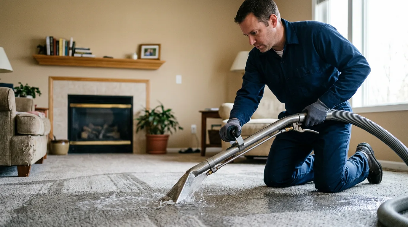 Water damage restoration technician working near Gainesville, AL